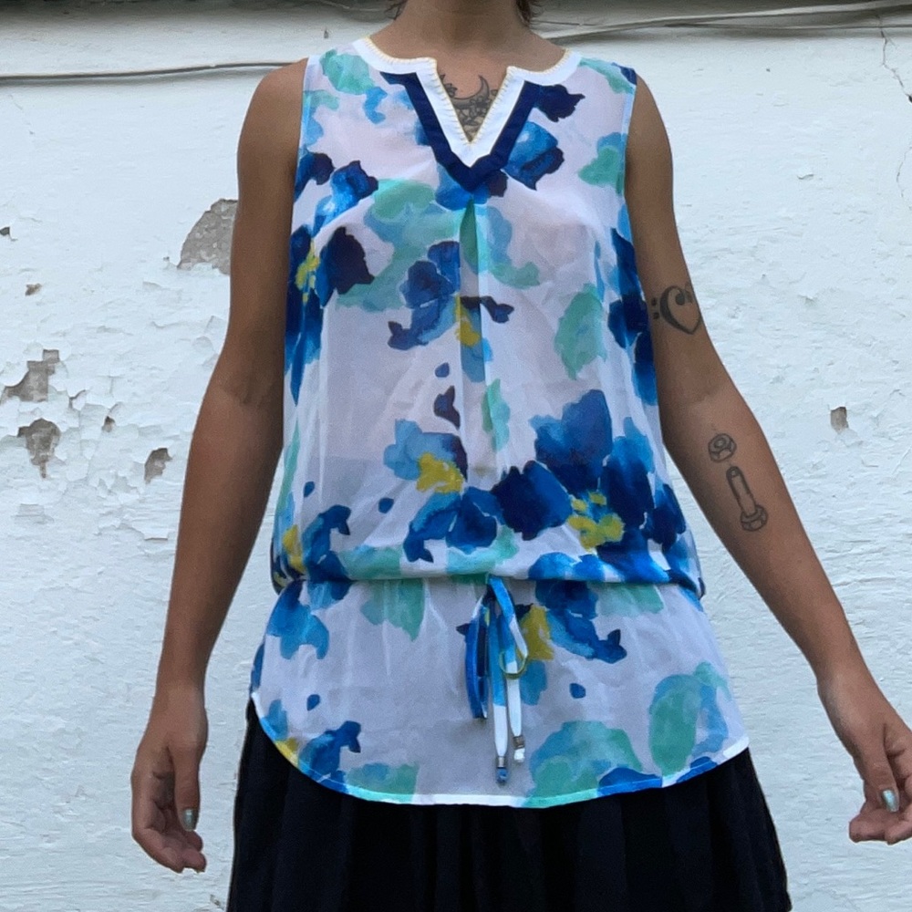 Light Blue Teal Flowy Tank watercolor